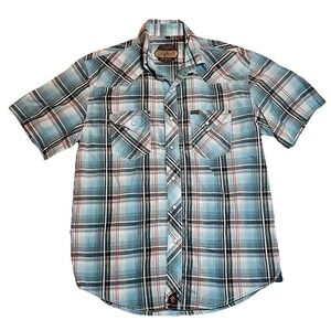 Red Dirt Rafter C Shirt Mens Large‎ Blue Plaid Western Pearl Snap Short Sleeve